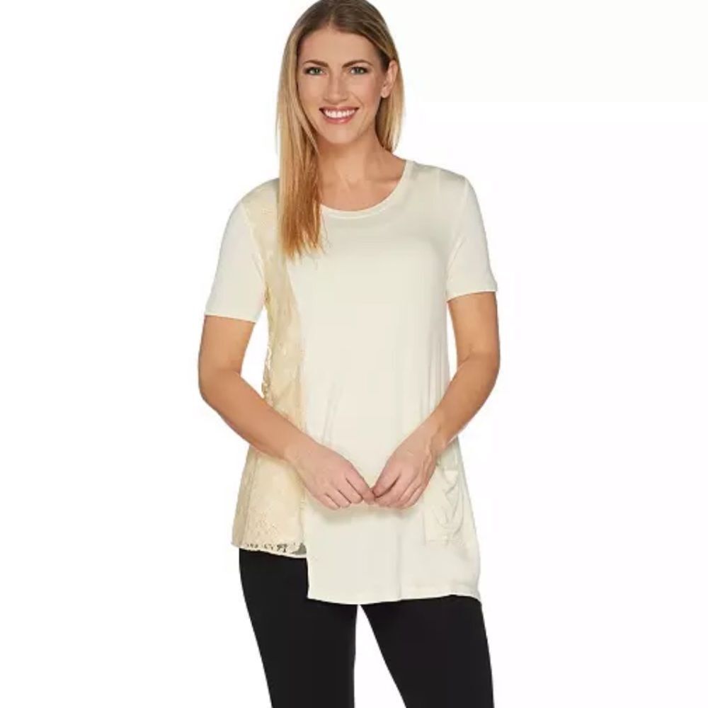 NWOT Logo Lori Goldstein Solid Knit Top Cloud Cream XL